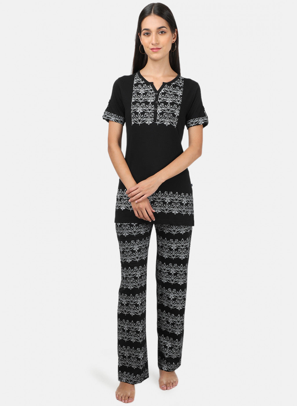 Womens Black Printed Plazoo Set