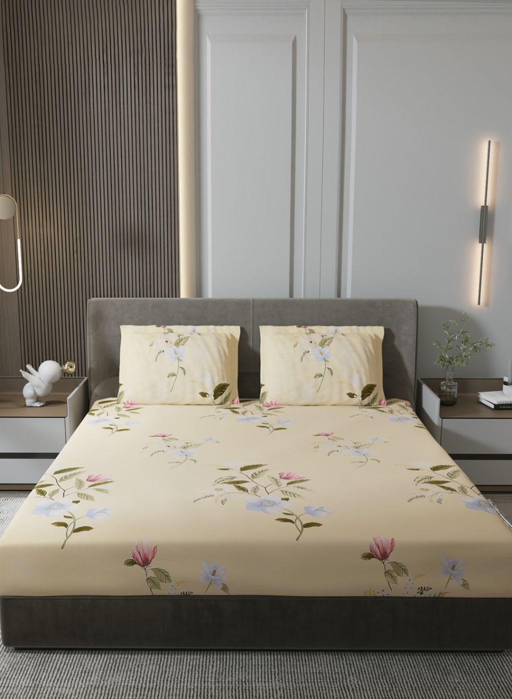 130 GSM Polyester Queen Bedsheet with 2 Pillow Covers