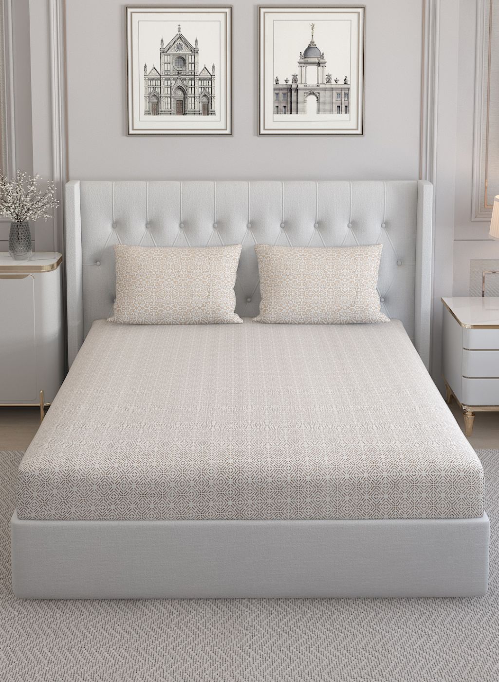 210TC Pure Cotton Queen Bedsheet with 2 Pillow Covers