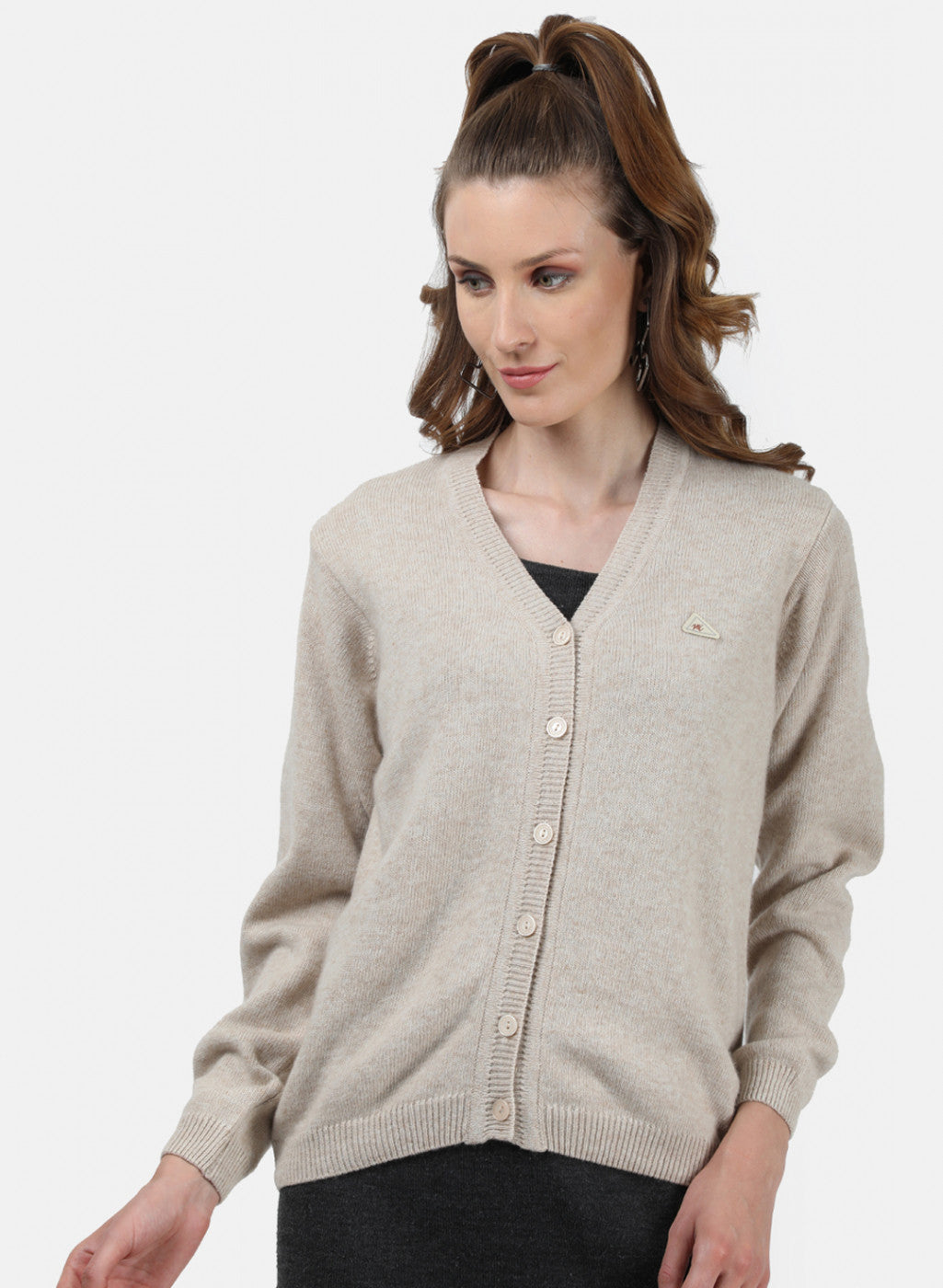 Women Beige Solid Cardigan
