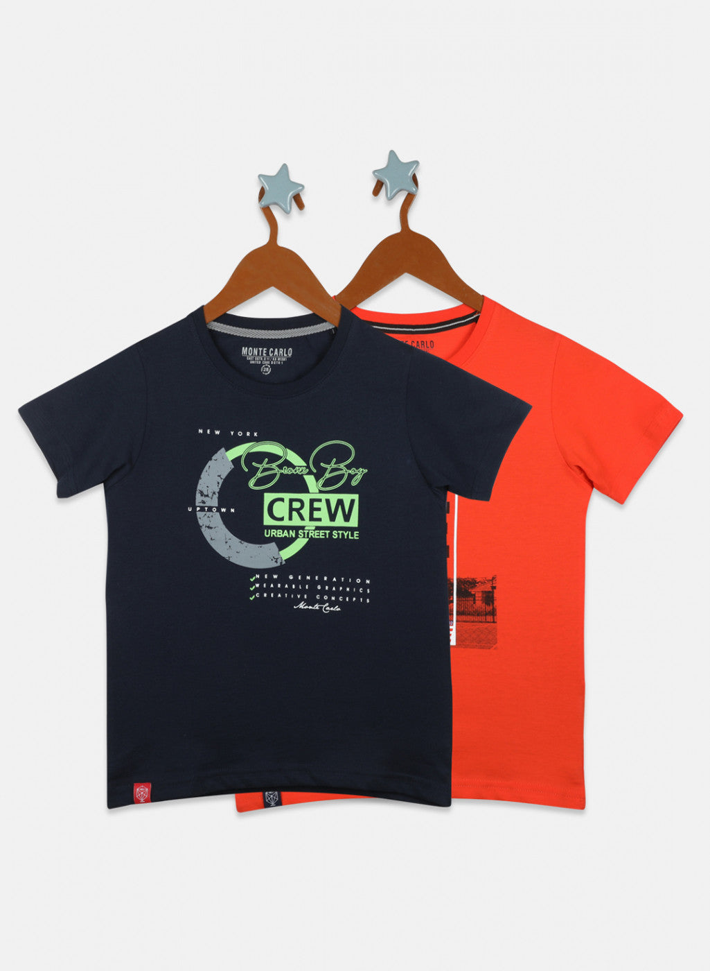 Boys Orange & Navy Blue Printed T-Shirt