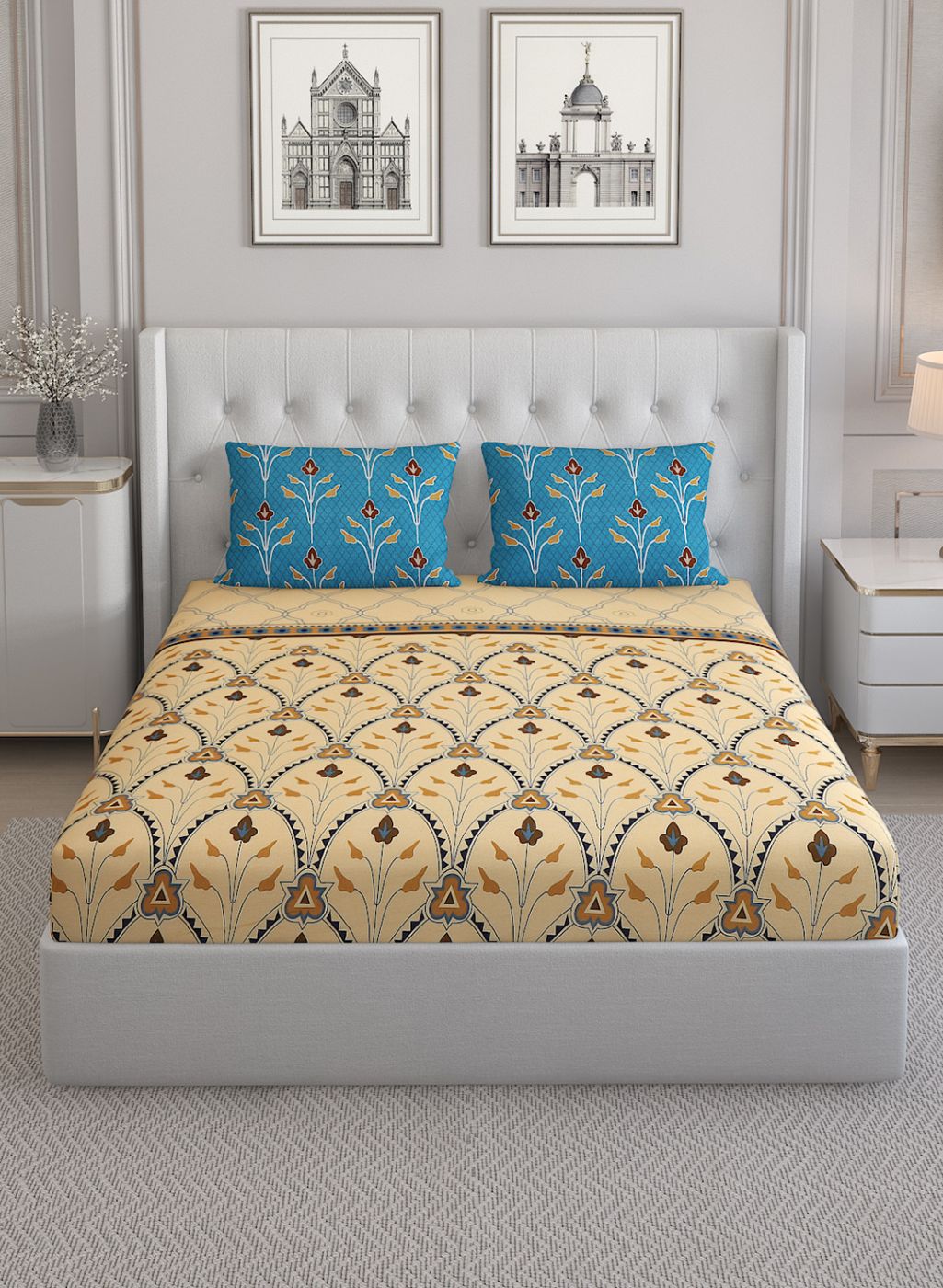 144TC Pure Cotton Single Bedsheet with 2 Pillow Covers