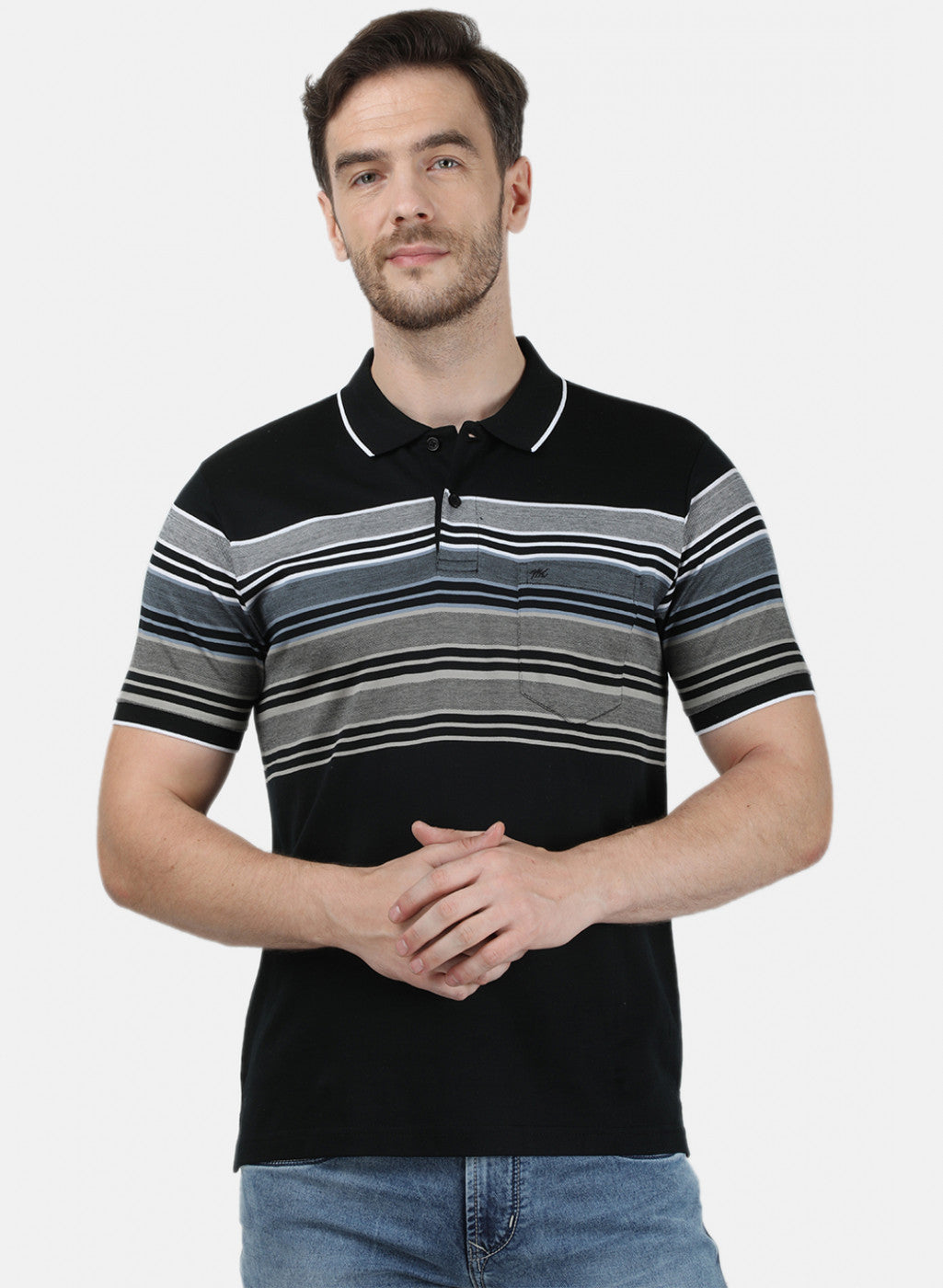 Mens Black Stripe Collar T-Shirts
