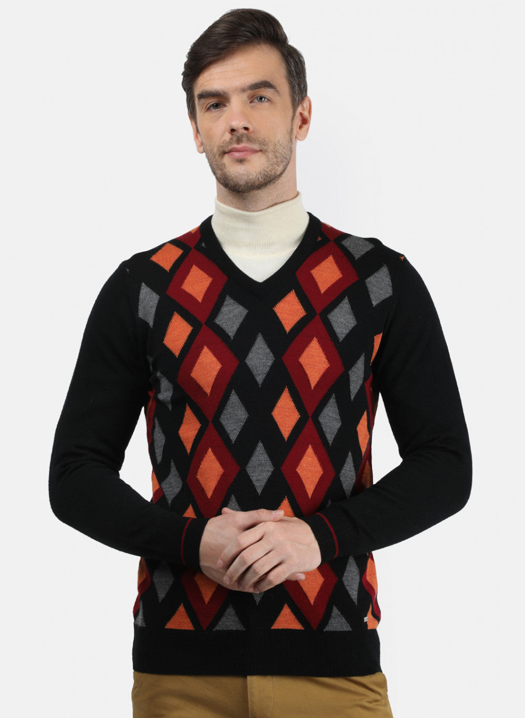 Men Black & Grey Solid Pullover