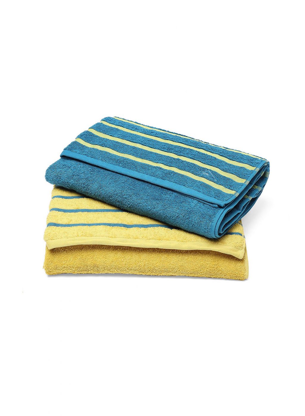 Yellow & Blue Cotton 525 GSM Bath Towel (Pack of 2)