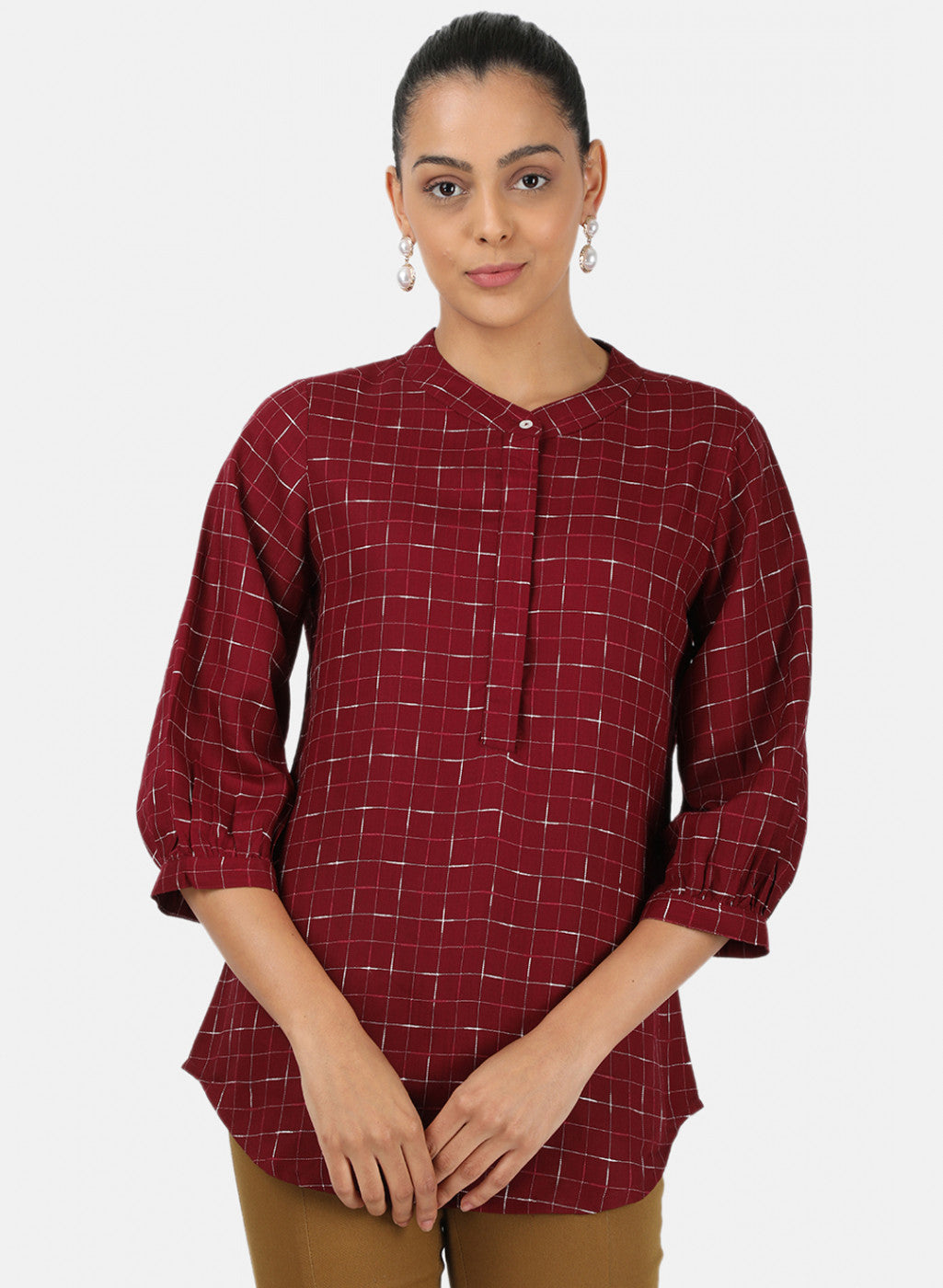 Womens Maroon Check Top
