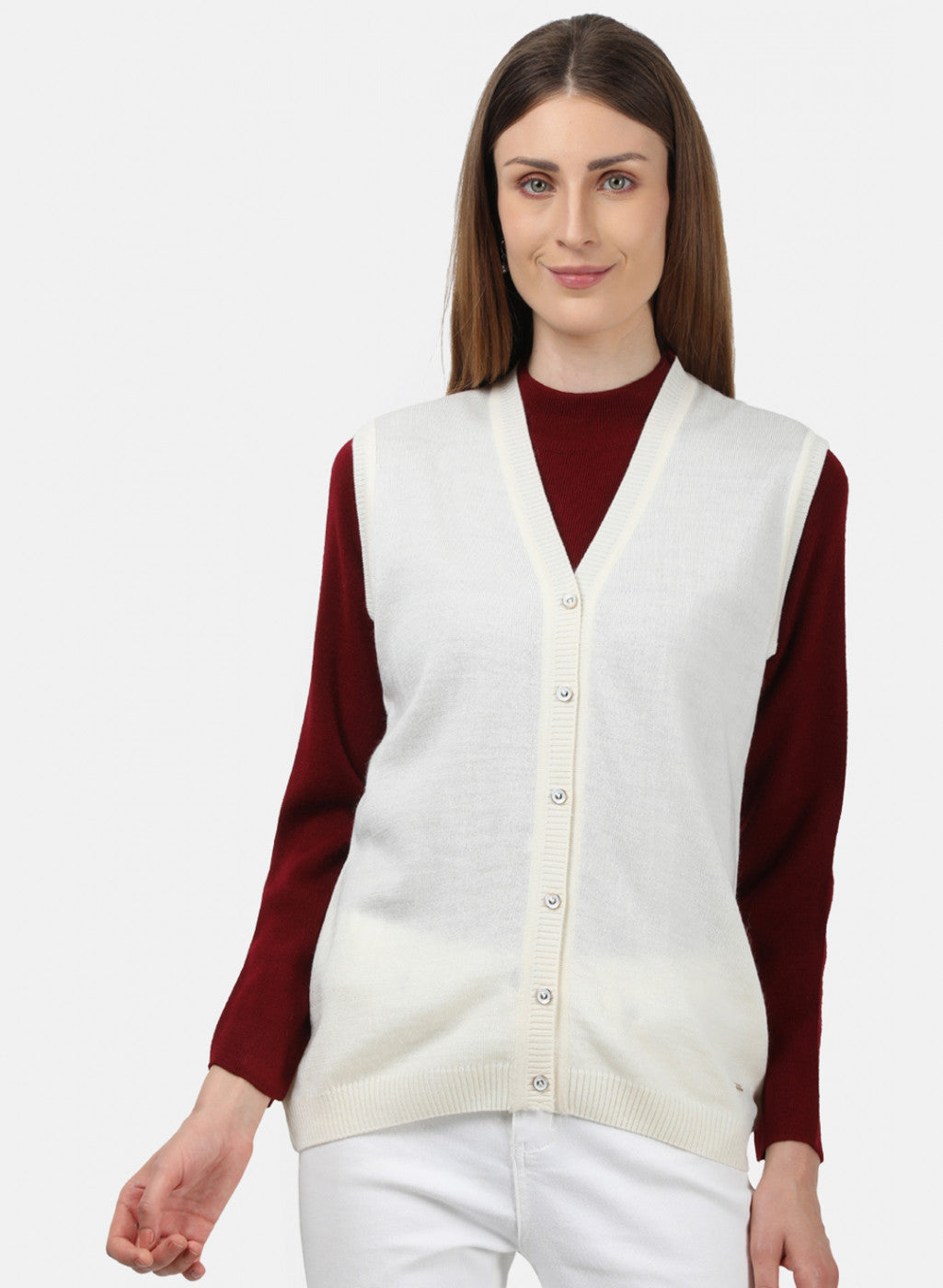 Women Off White Solid Cardigan