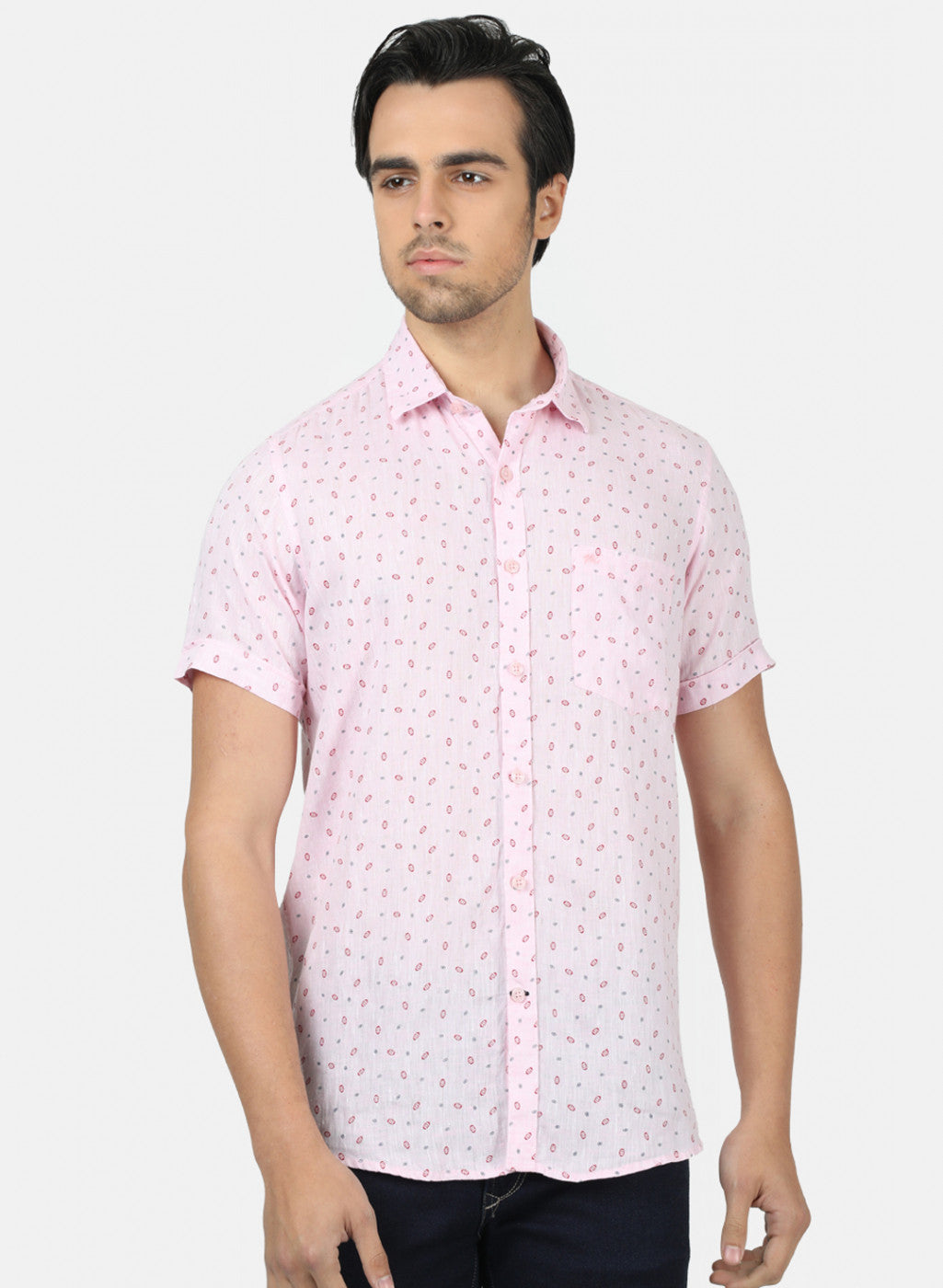 Men Pink Printed Linen Shirt