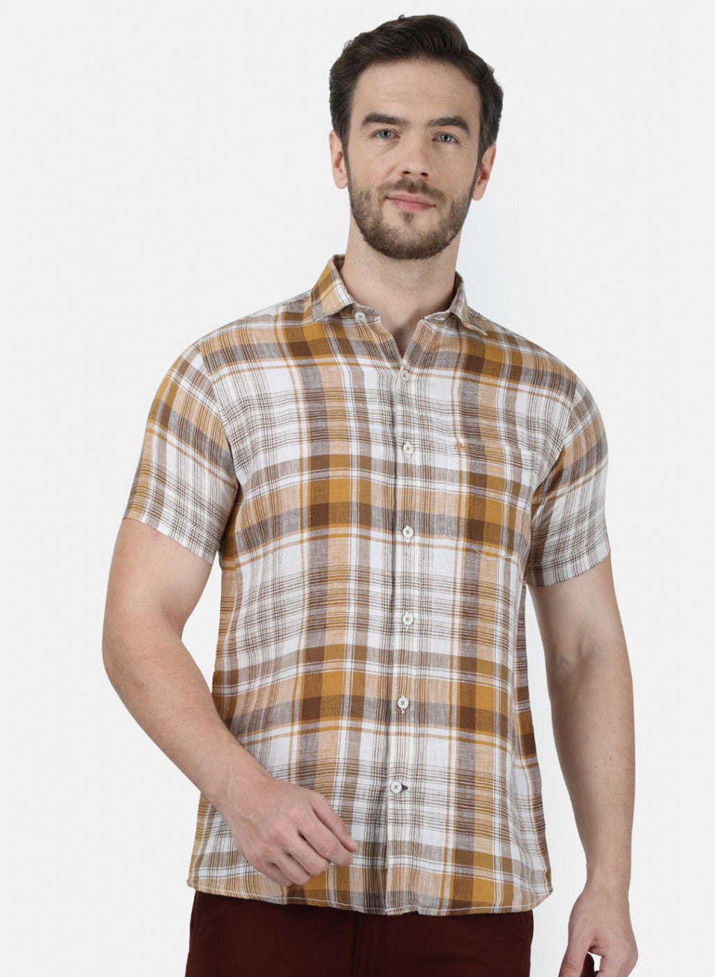 Mens Brown Check Linen Shirt