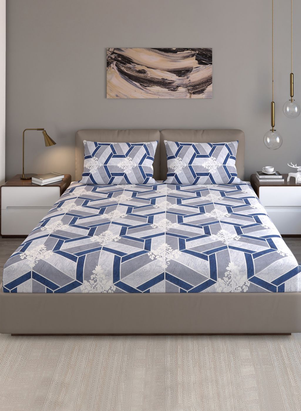 120TC Pure Cotton Queen Bedsheet with 2 Pillow Covers