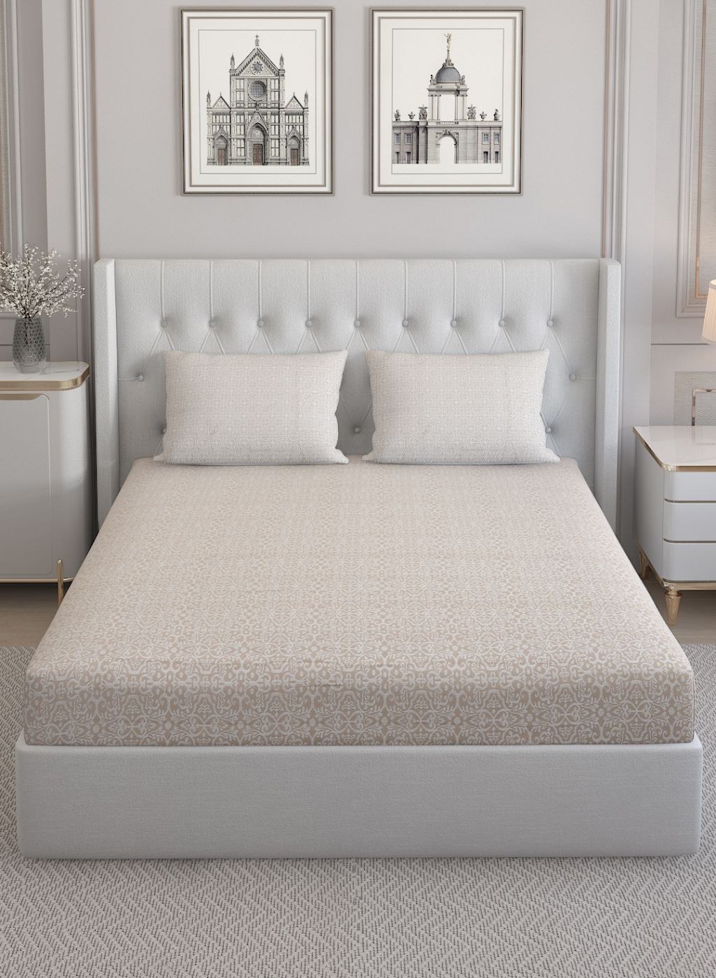 210TC Pure Cotton Queen Bedsheet with 2 Pillow Covers