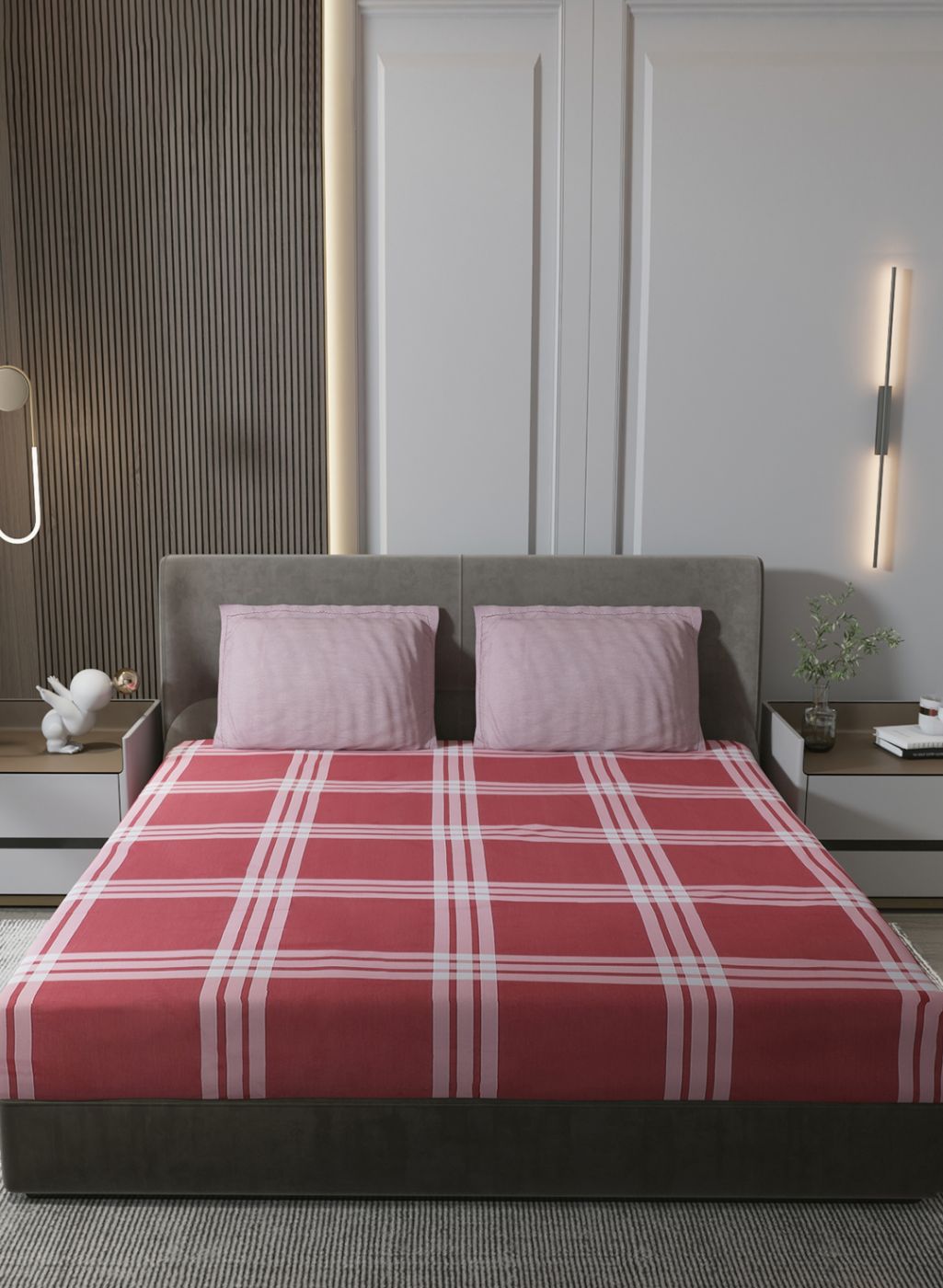 200TC Pure Cotton Queen Bedsheet with 2 Pillow Covers