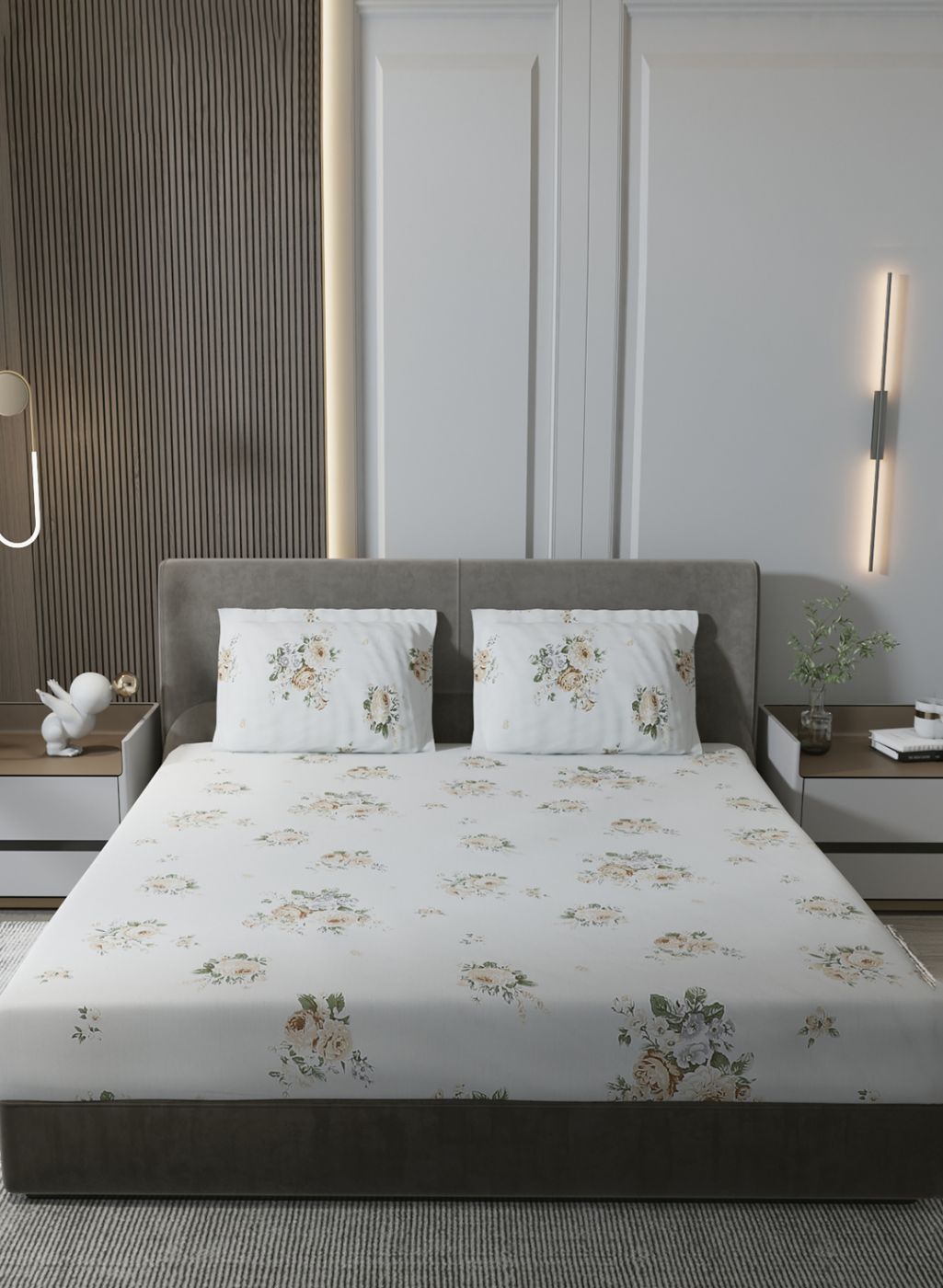 210TC Pure Cotton King Bedsheet with 2 Pillow Covers