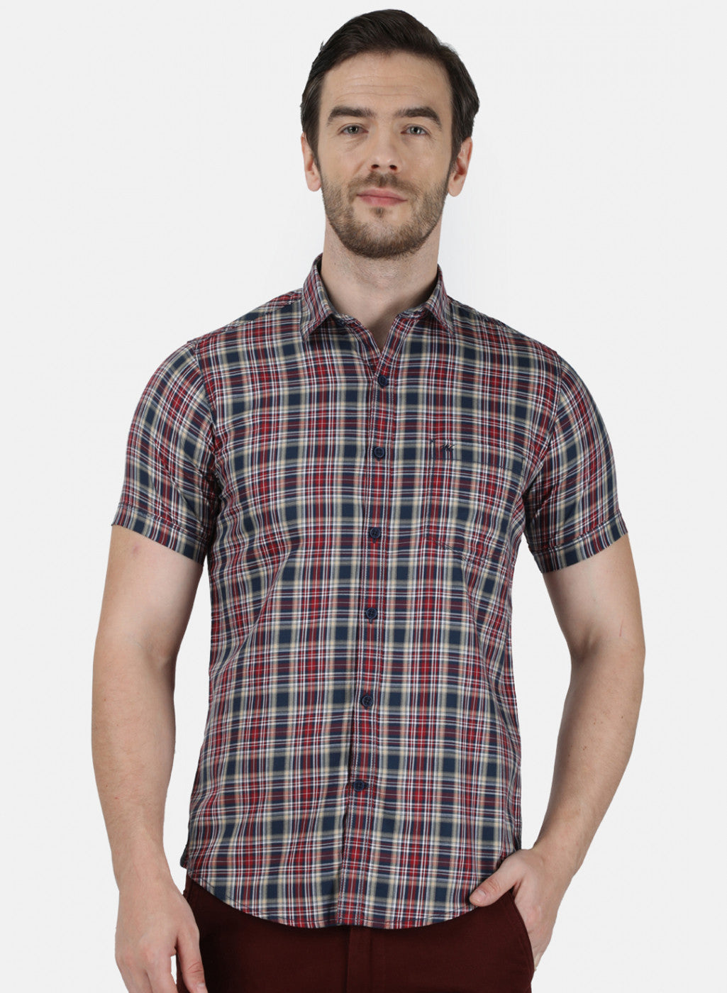Mens Maroon Check Shirt