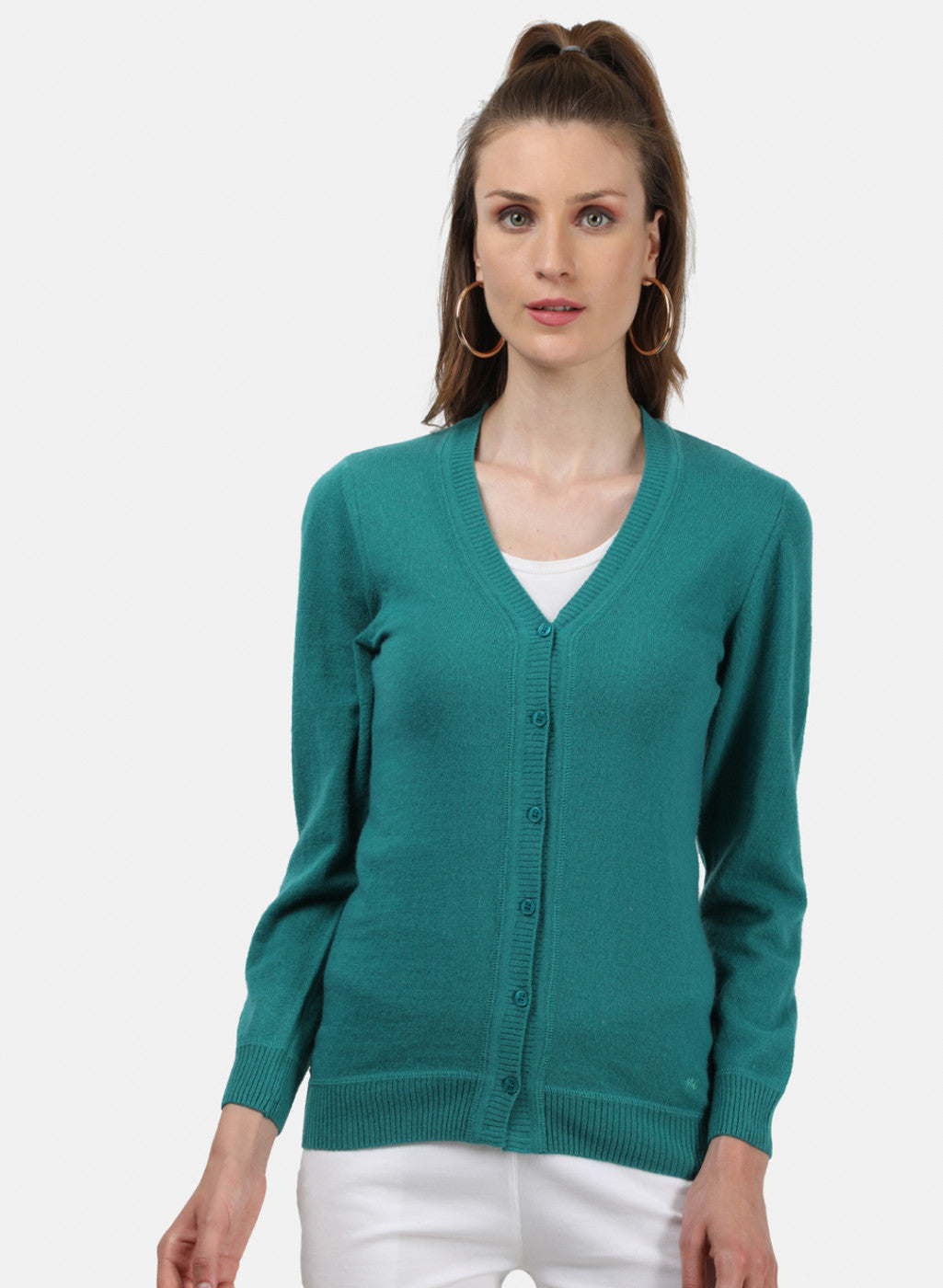 Women Sea Green Solid Cardigan