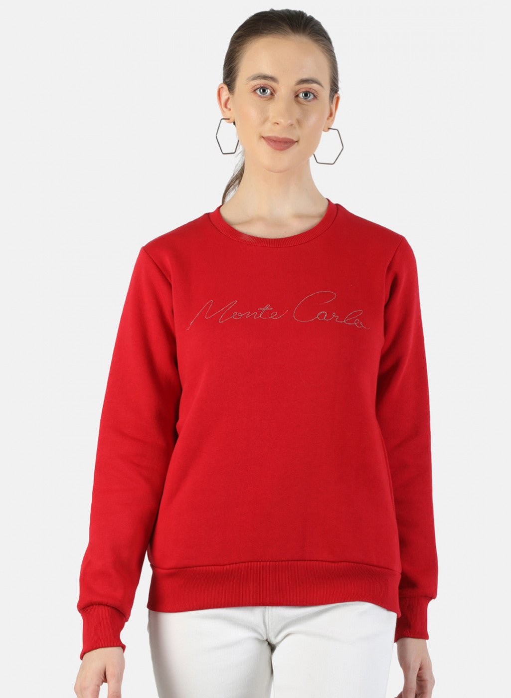 Women Red Embroidered Sweatshirt