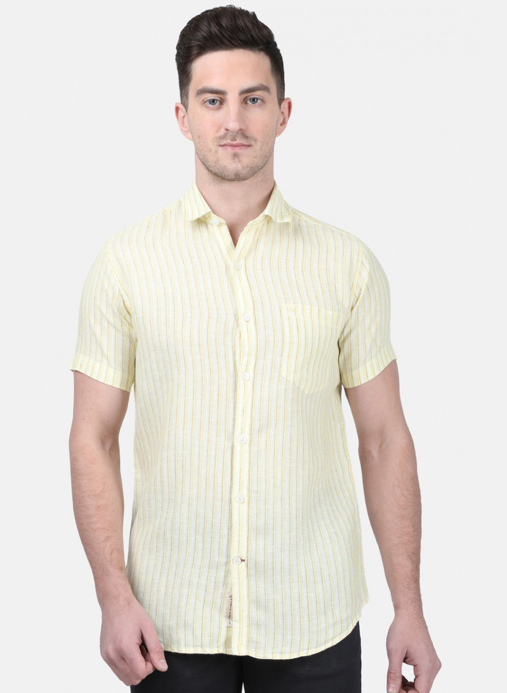 Mens Yellow Stripe Linen Shirt