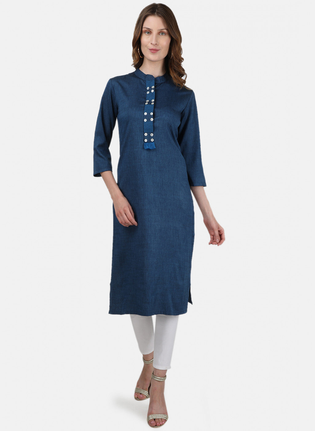 Womens Blue Embroidered Tunic