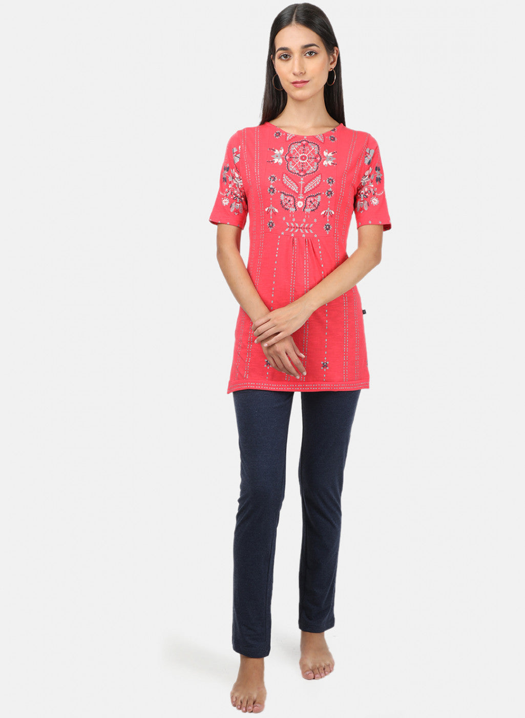 Womens Pink & Navy Printed Lower Set