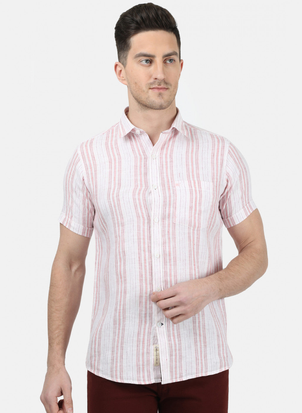 Mens Orange Stripe Linen Shirt