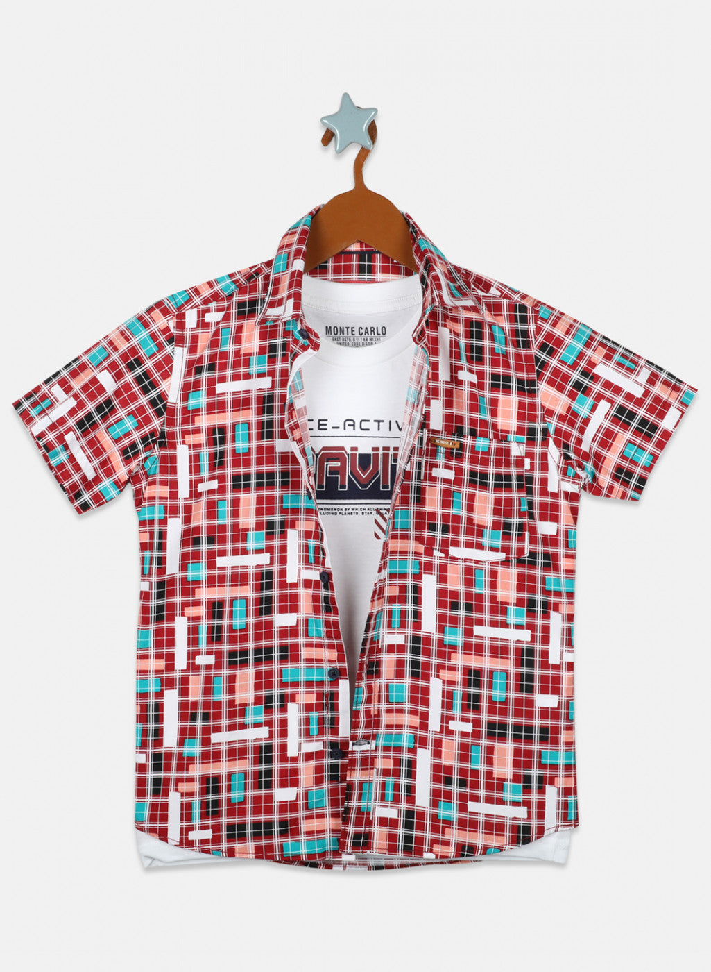 Boys Maroon Printed Shirt