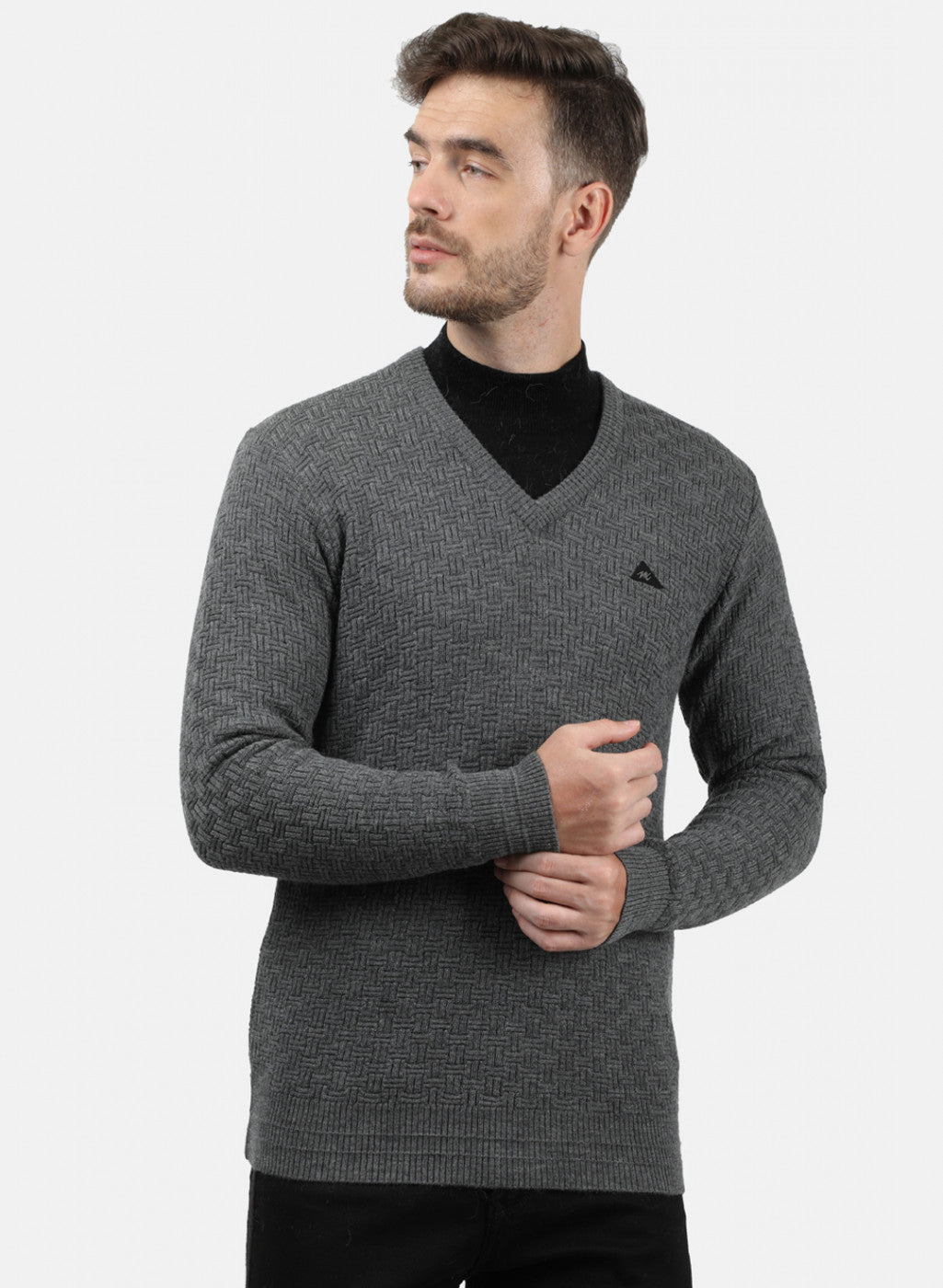 Men Grey Self Pullover