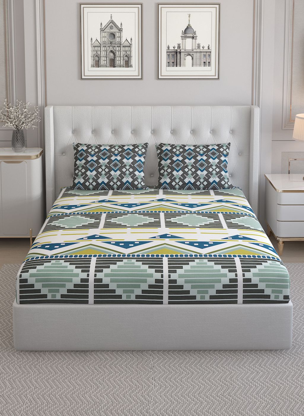 152TC Pure Cotton King Bedsheet with 2 Pillow Covers