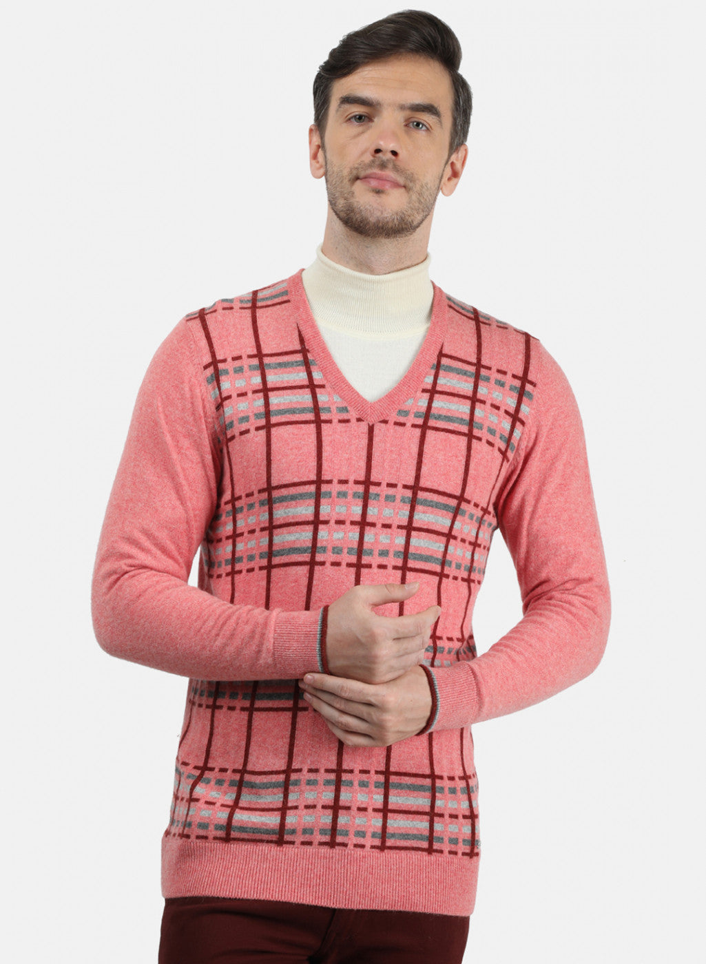 Men Pink Solid Pullover