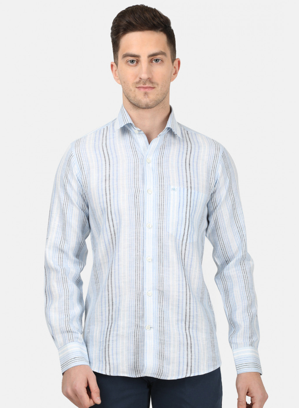Mens Blue Stripe Linen Shirt