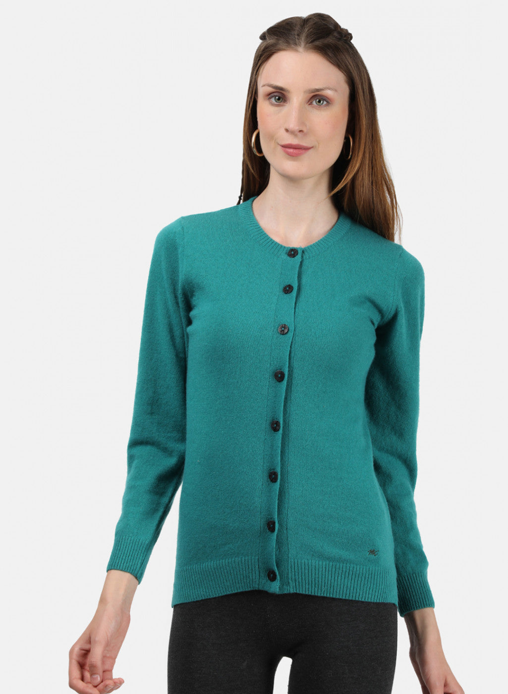 Women Sea Green Solid Cardigan