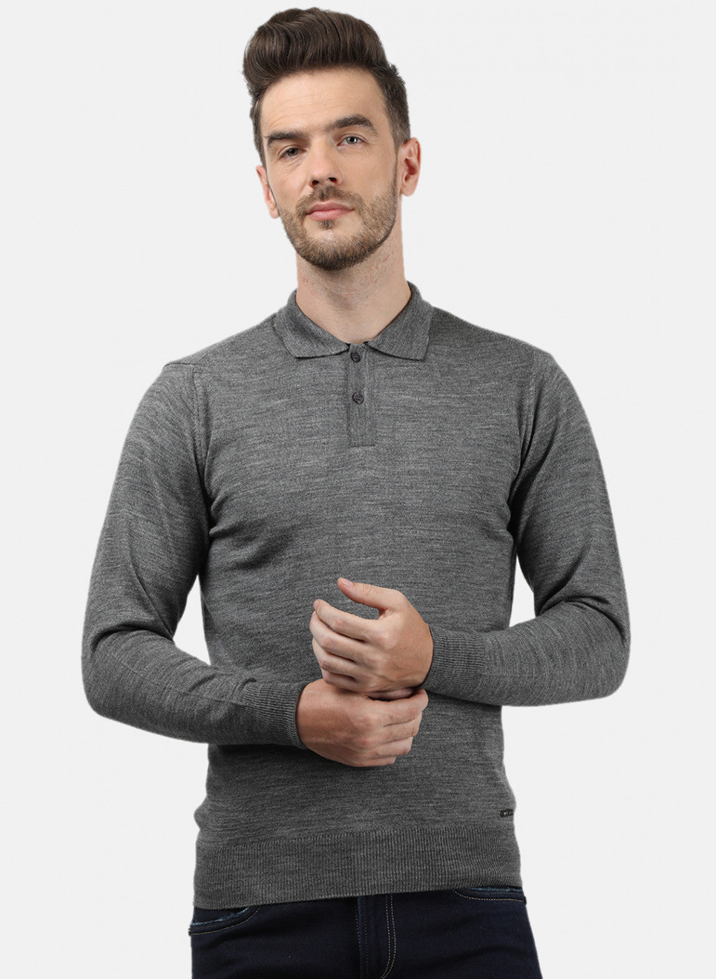 Men Grey Collar T-Shirt
