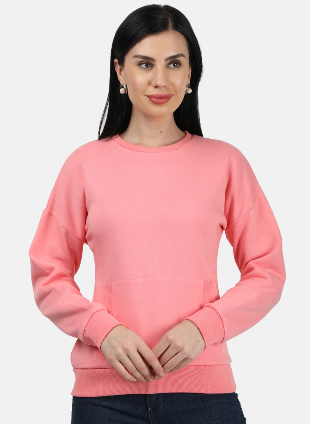 Women Peach Plain Sweatshirt