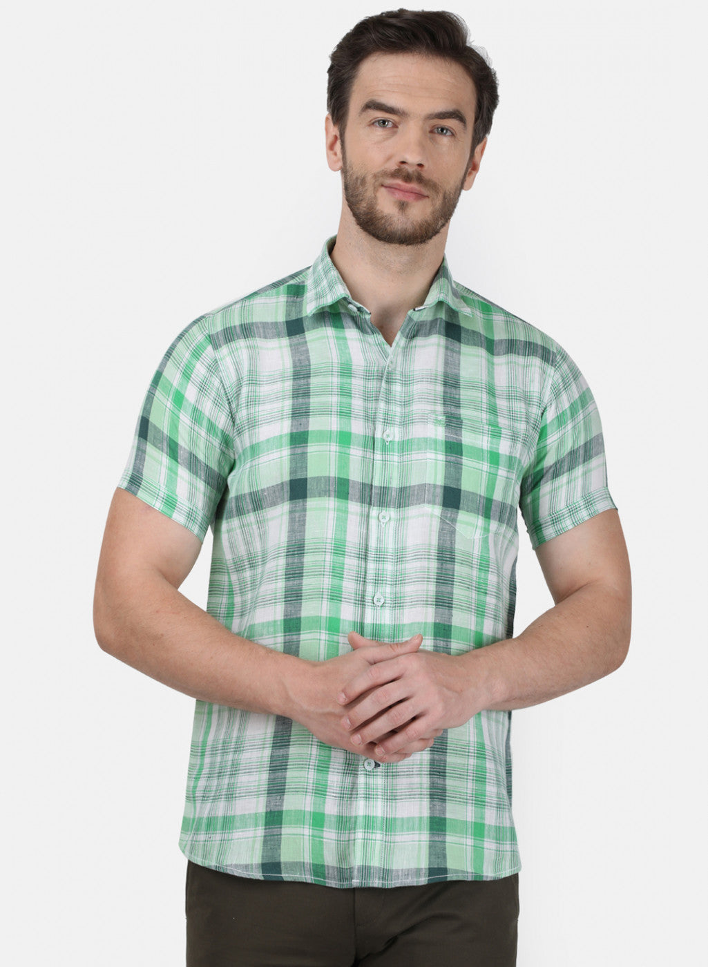 Mens Green Check Linen Shirt