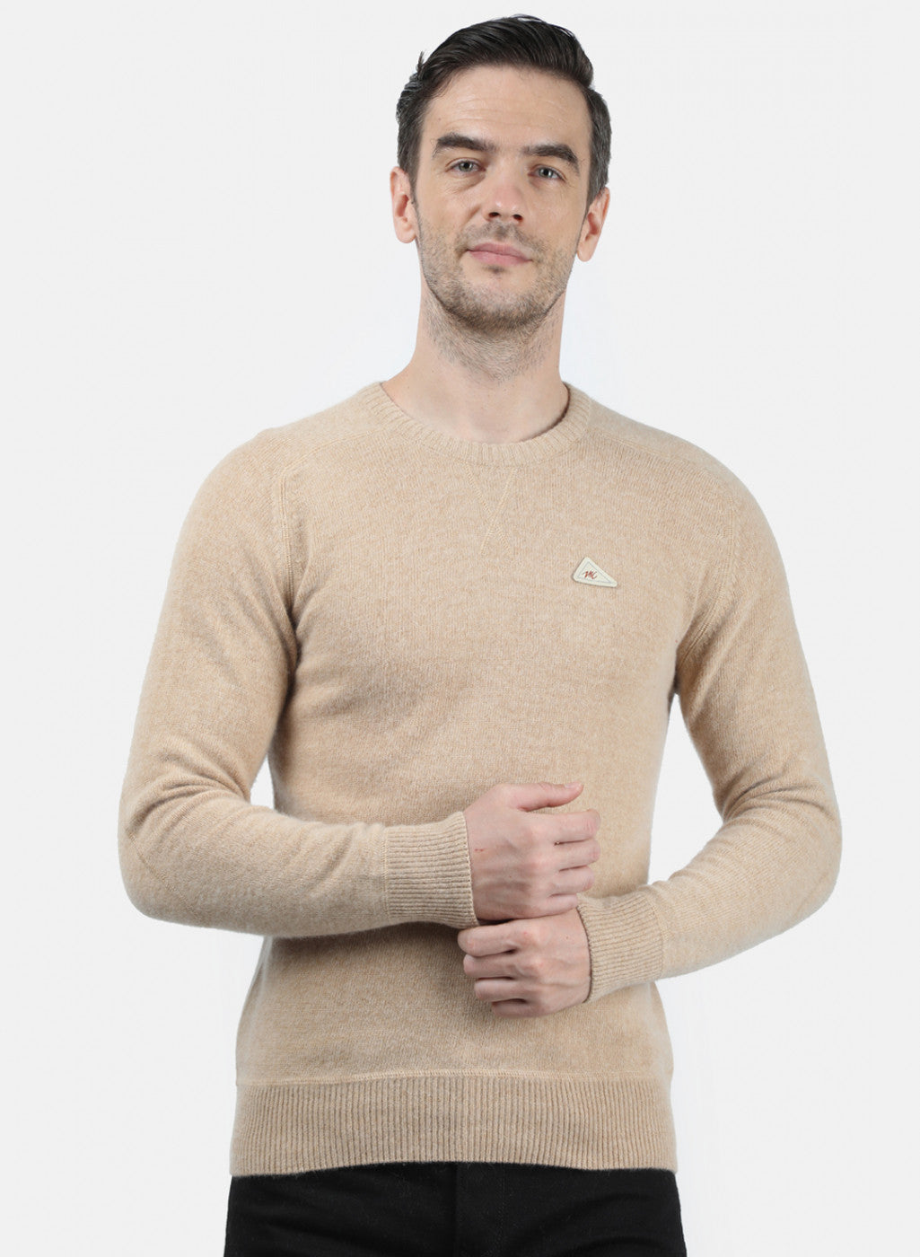 Men Beige Solid Pullover