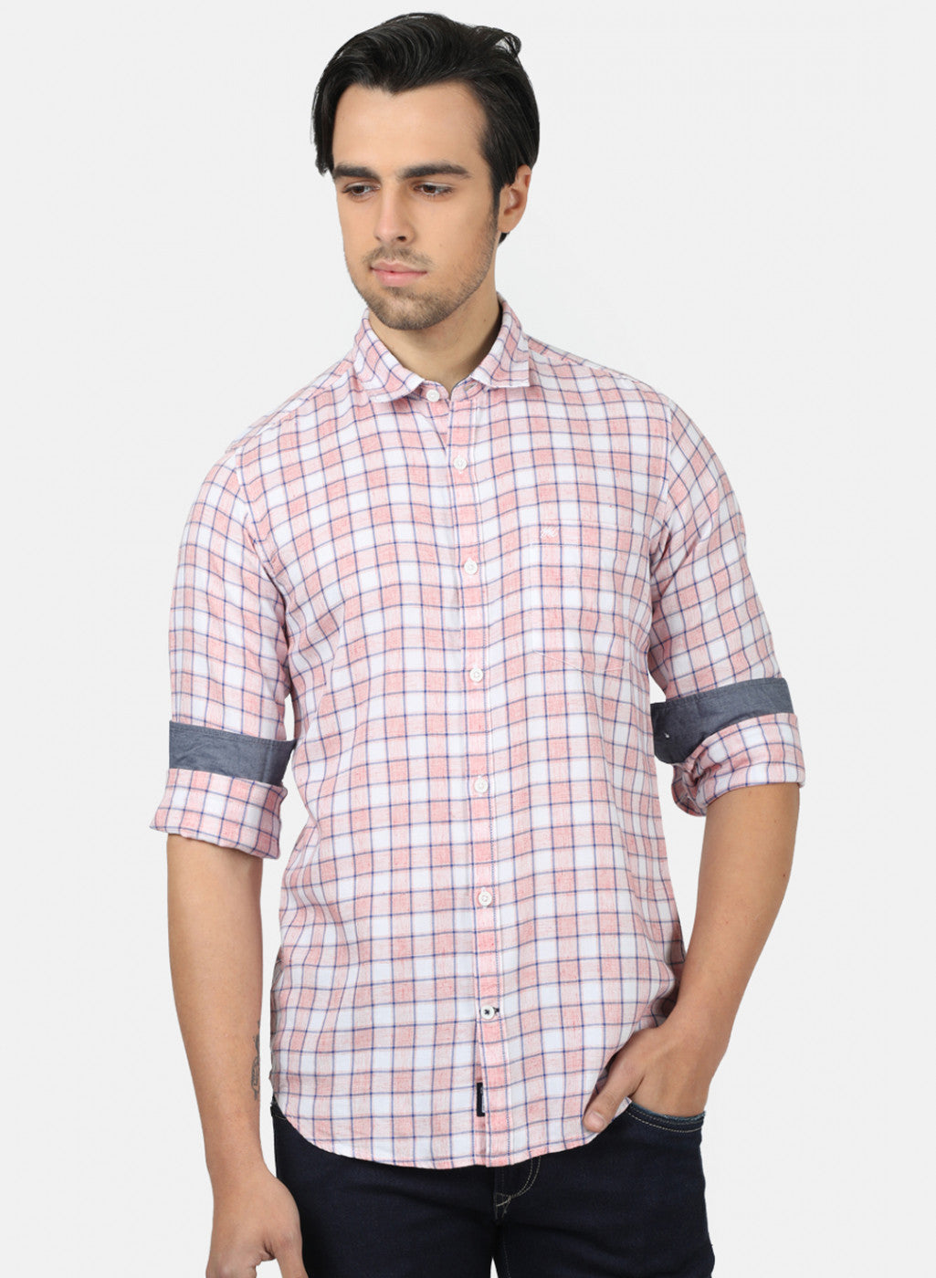 Men Pink & White Check Shirts