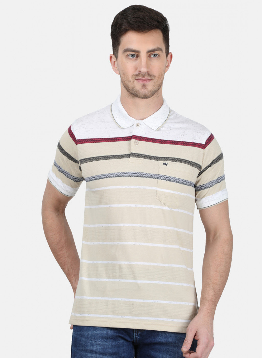 Mens Beige Stripe T-Shirt