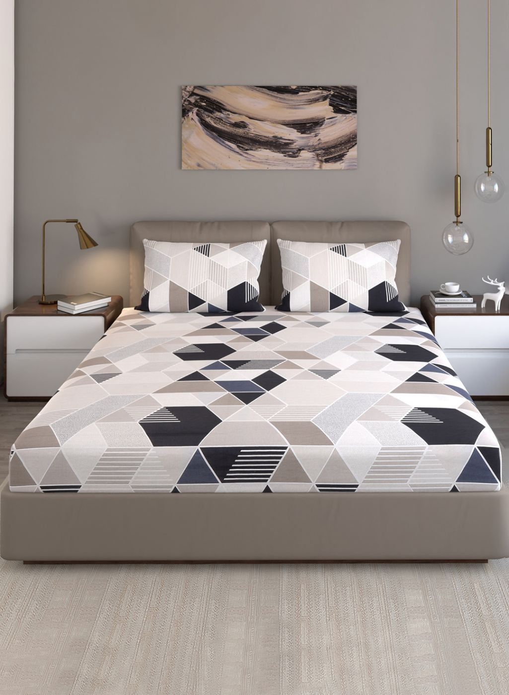 120TC Pure Cotton Queen Bedsheet with 2 Pillow Covers