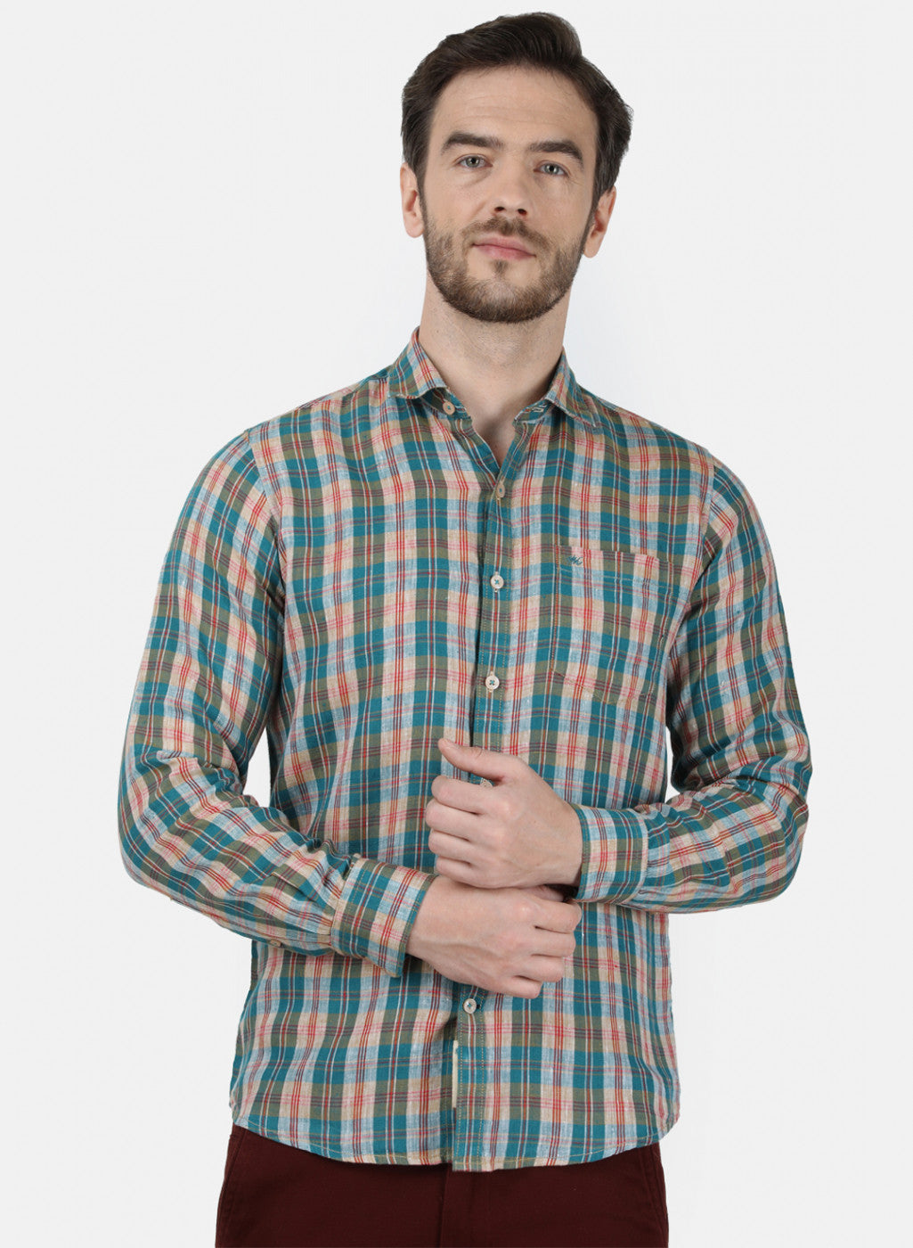Mens Blue Check Linen Shirt