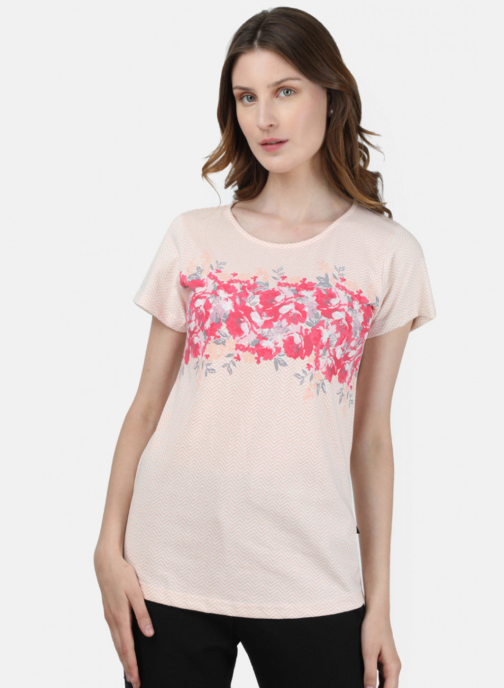 Womens Off White & Peach Printed Lower Set