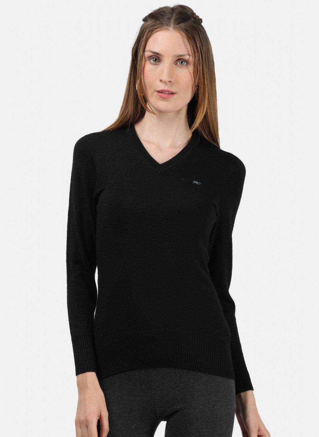 Women Black V Neck Top