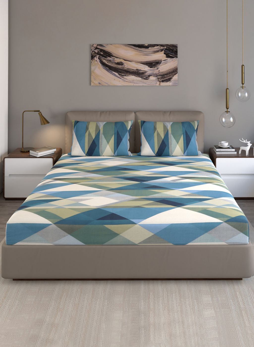 140TC Pure Cotton Queen Bedsheet with 2 Pillow Covers