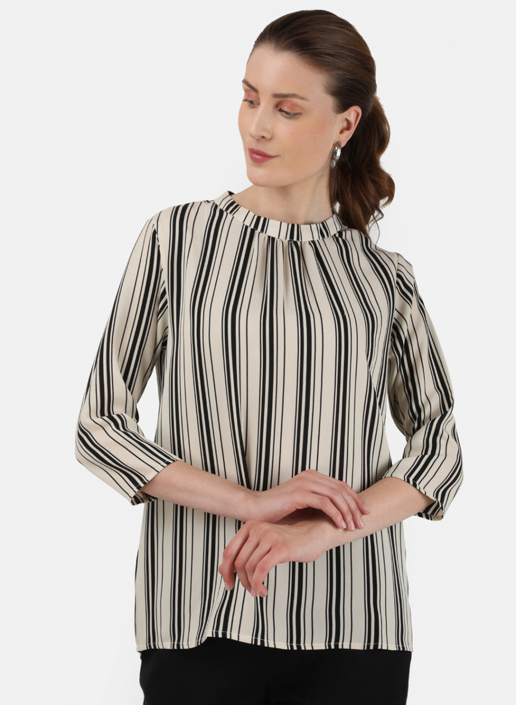 Womens Black & Off White Stripe Top