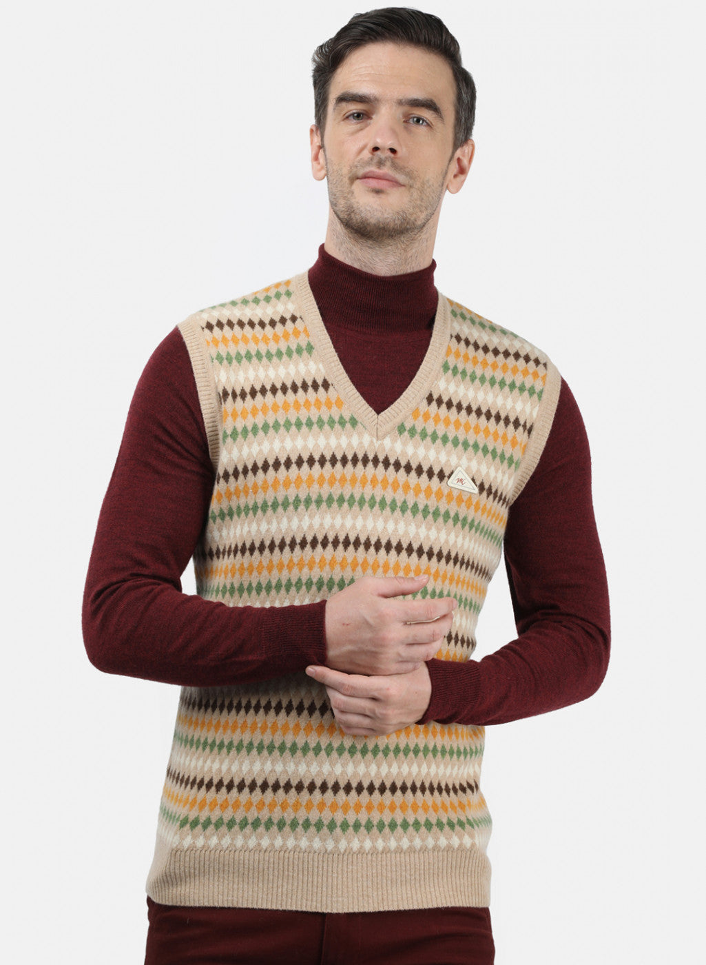 Men Beige Solid Sweater