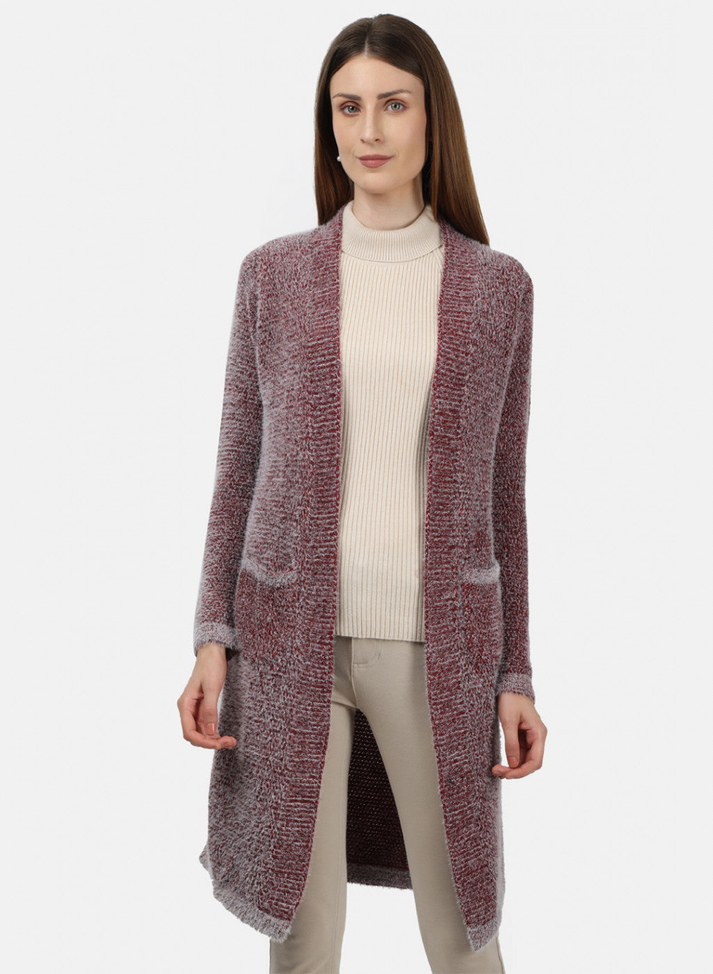 Women Maroon Solid Cardigan