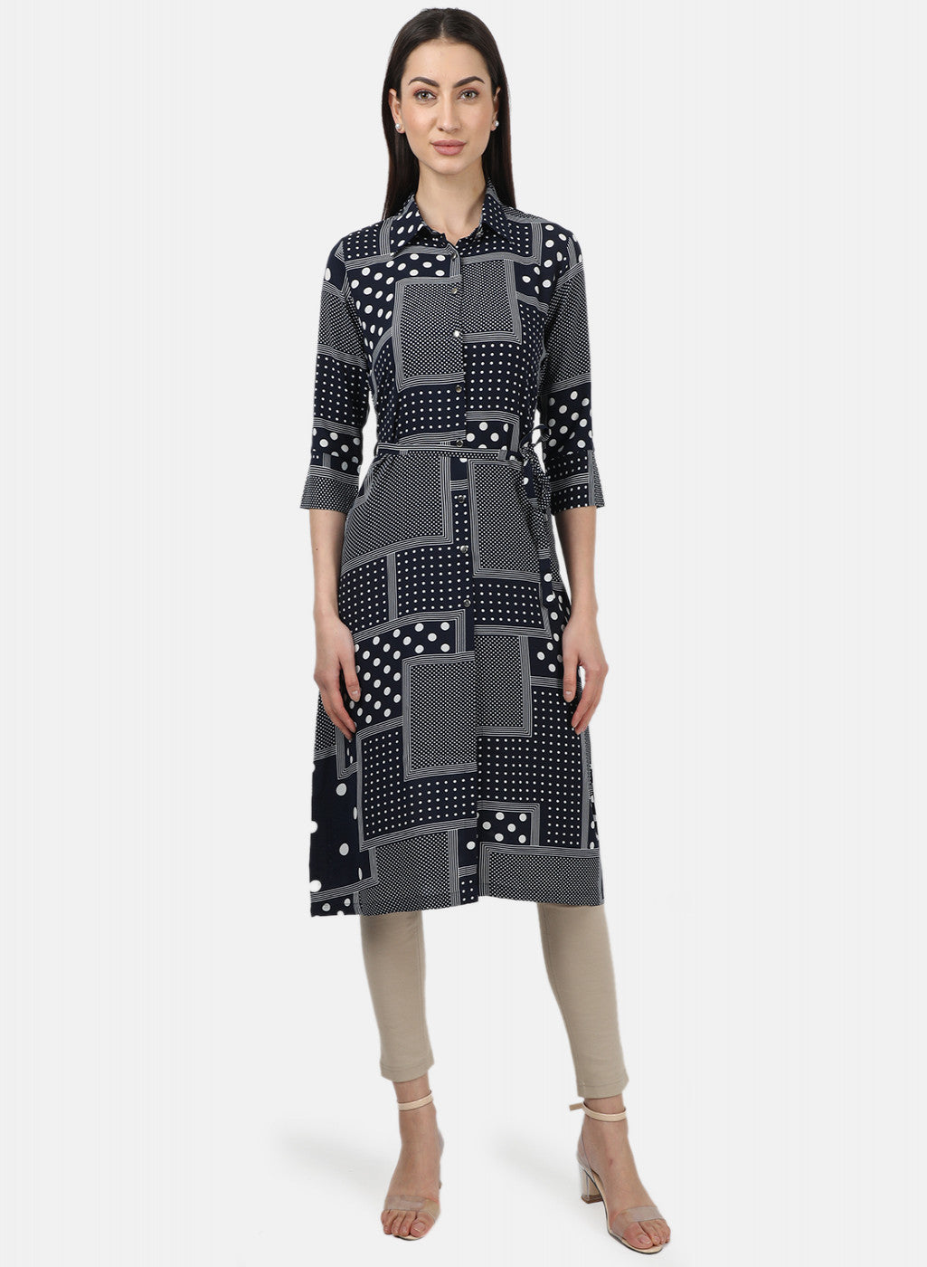 Womens Navy Blue Printed Tunics