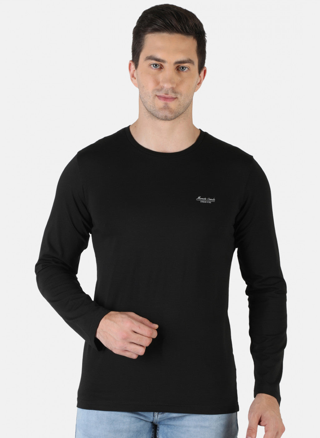 Men Black Plain T-Shirt