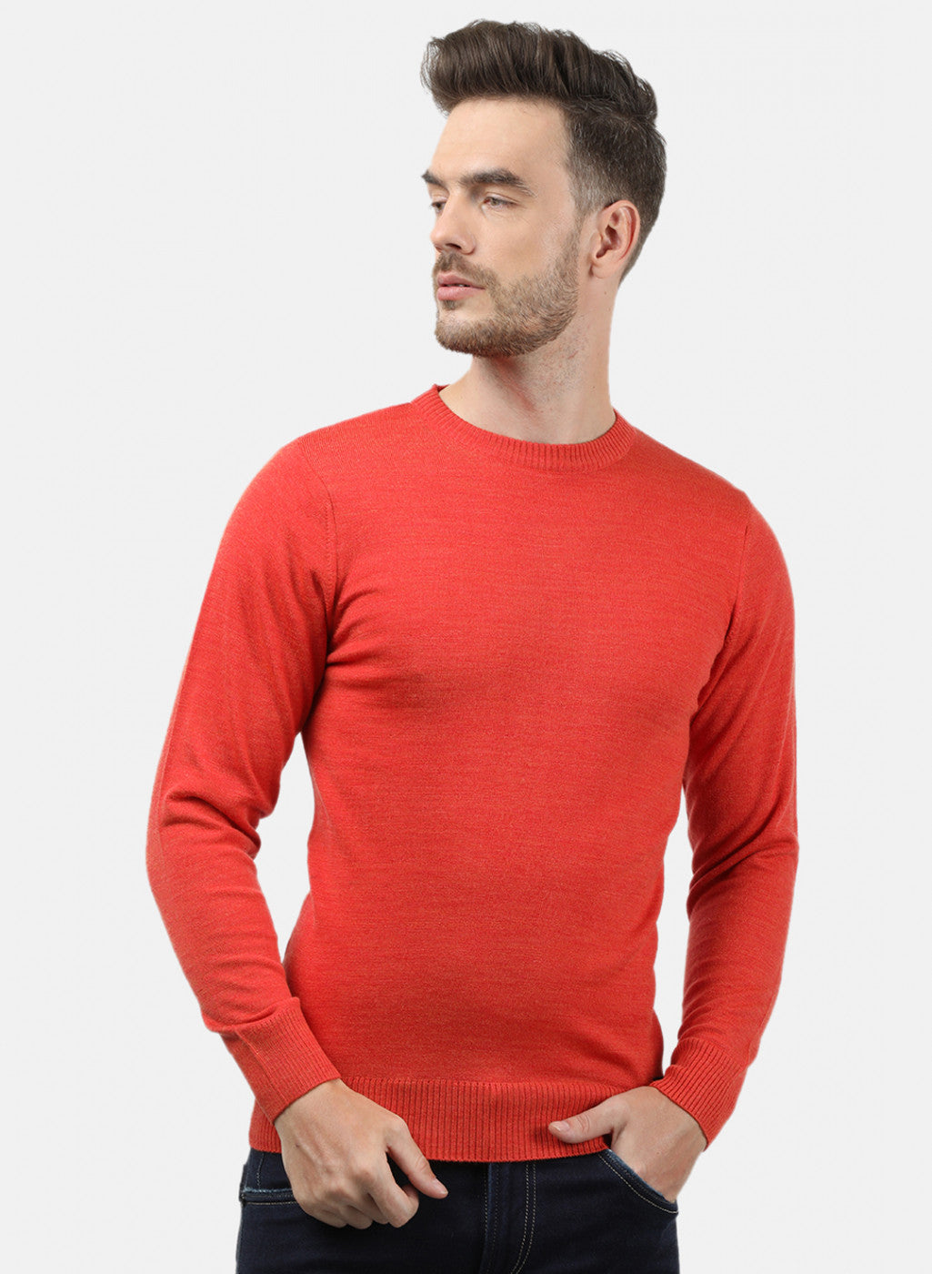 Men Orange Solid Pullover
