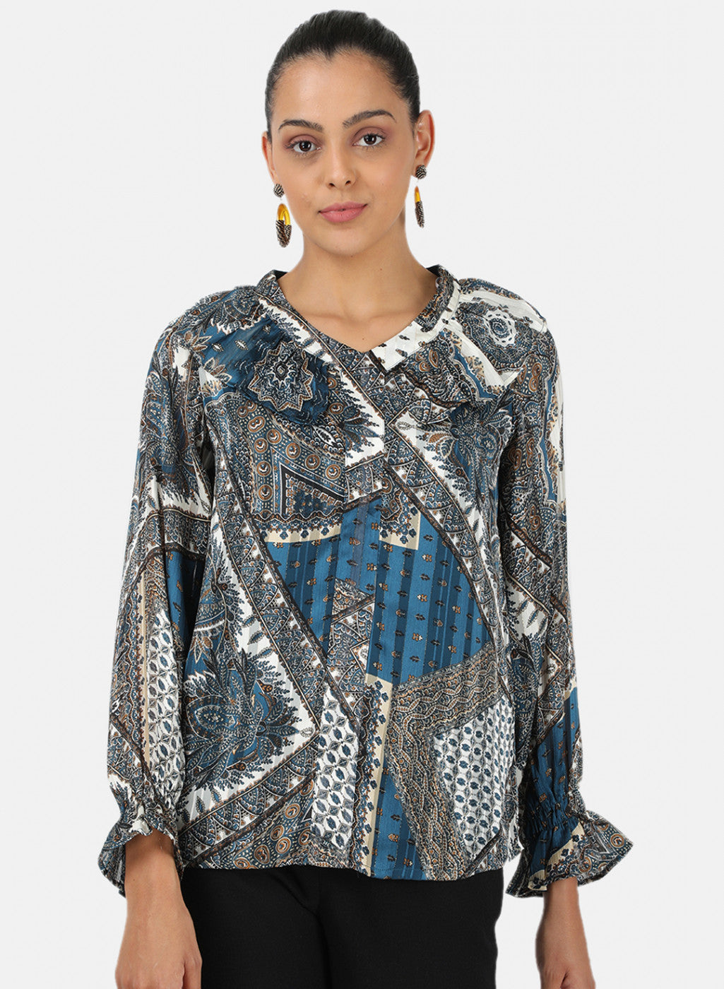 Womens Navy Blue Printed Top