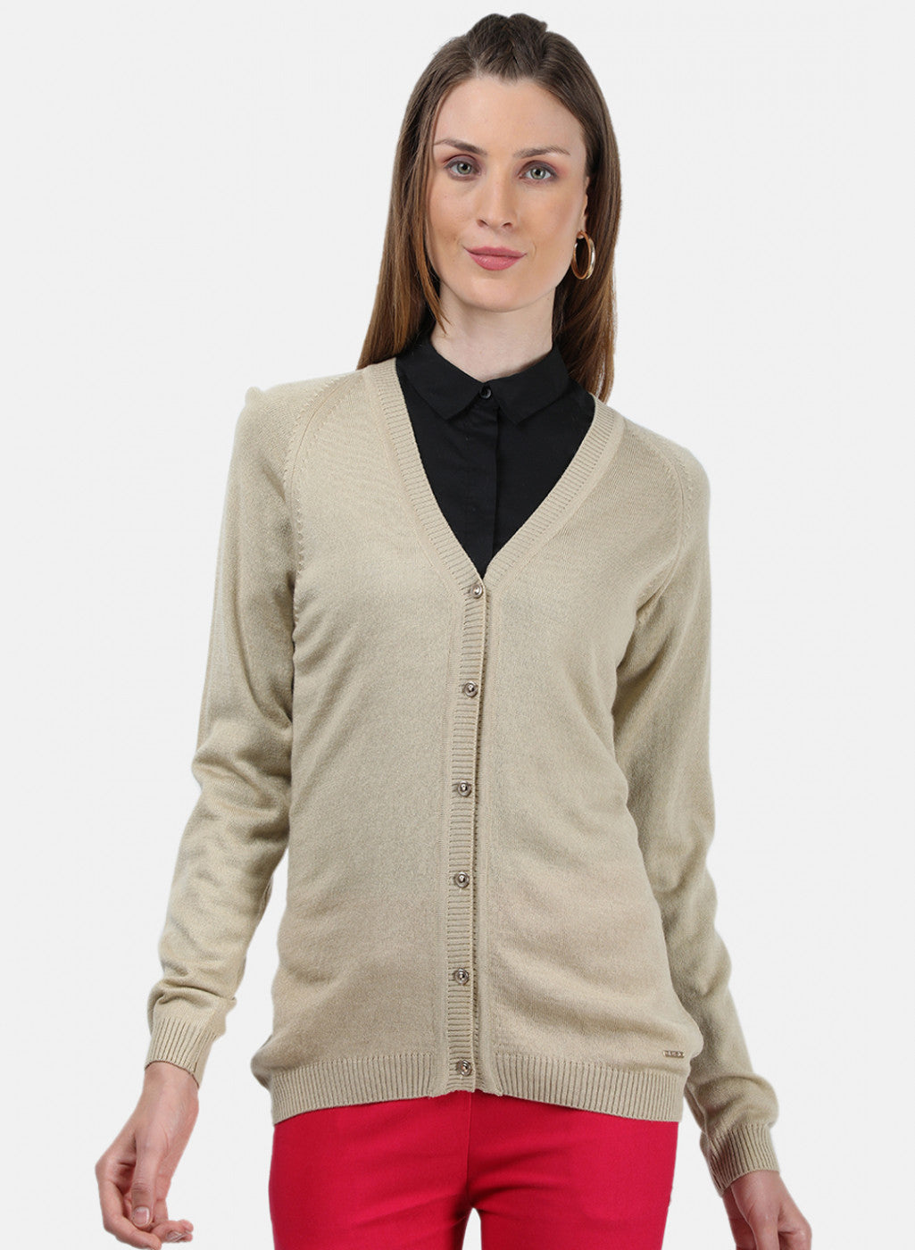 Women Beige Solid Cardigan