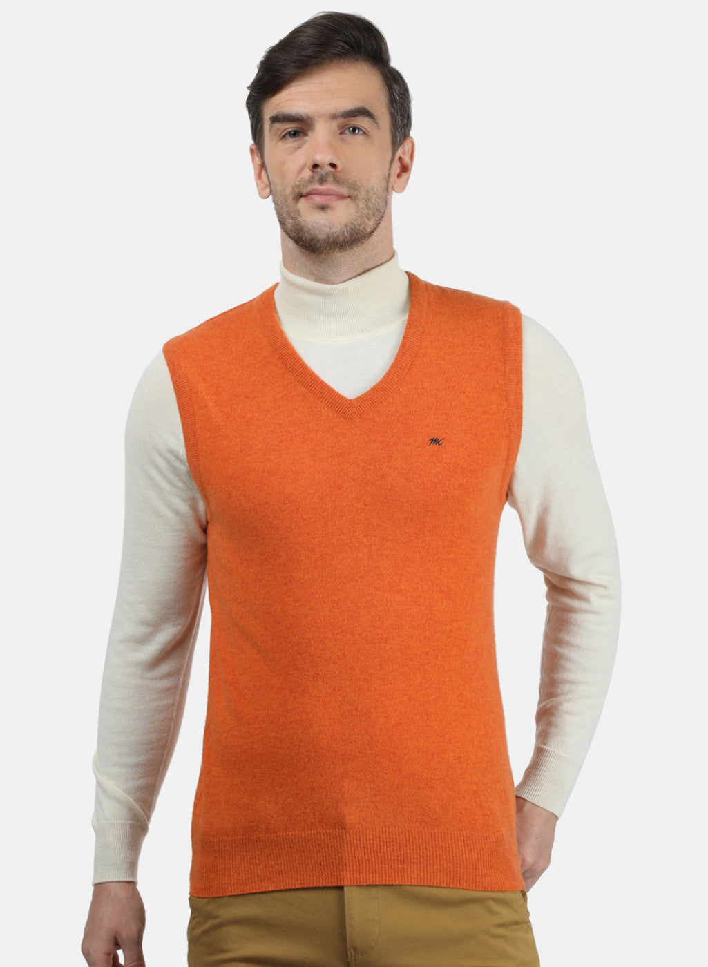 Men Orange Solid Sweater